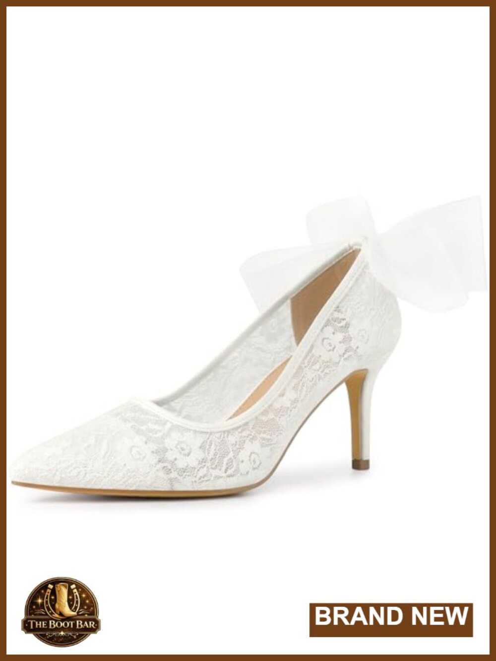Perphy Bow Decor Pointed Toe Stiletto Heel Pumps Lace Women's Shoes